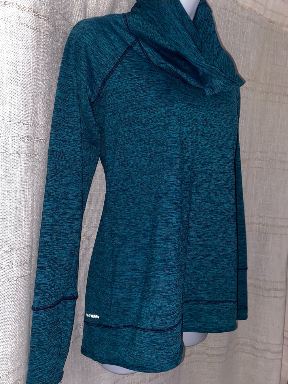 Reebok Space Dye Cowl Neck Pullover Sweatshirt Thumbholes Teal Blue Womens M - Picture 6 of 8